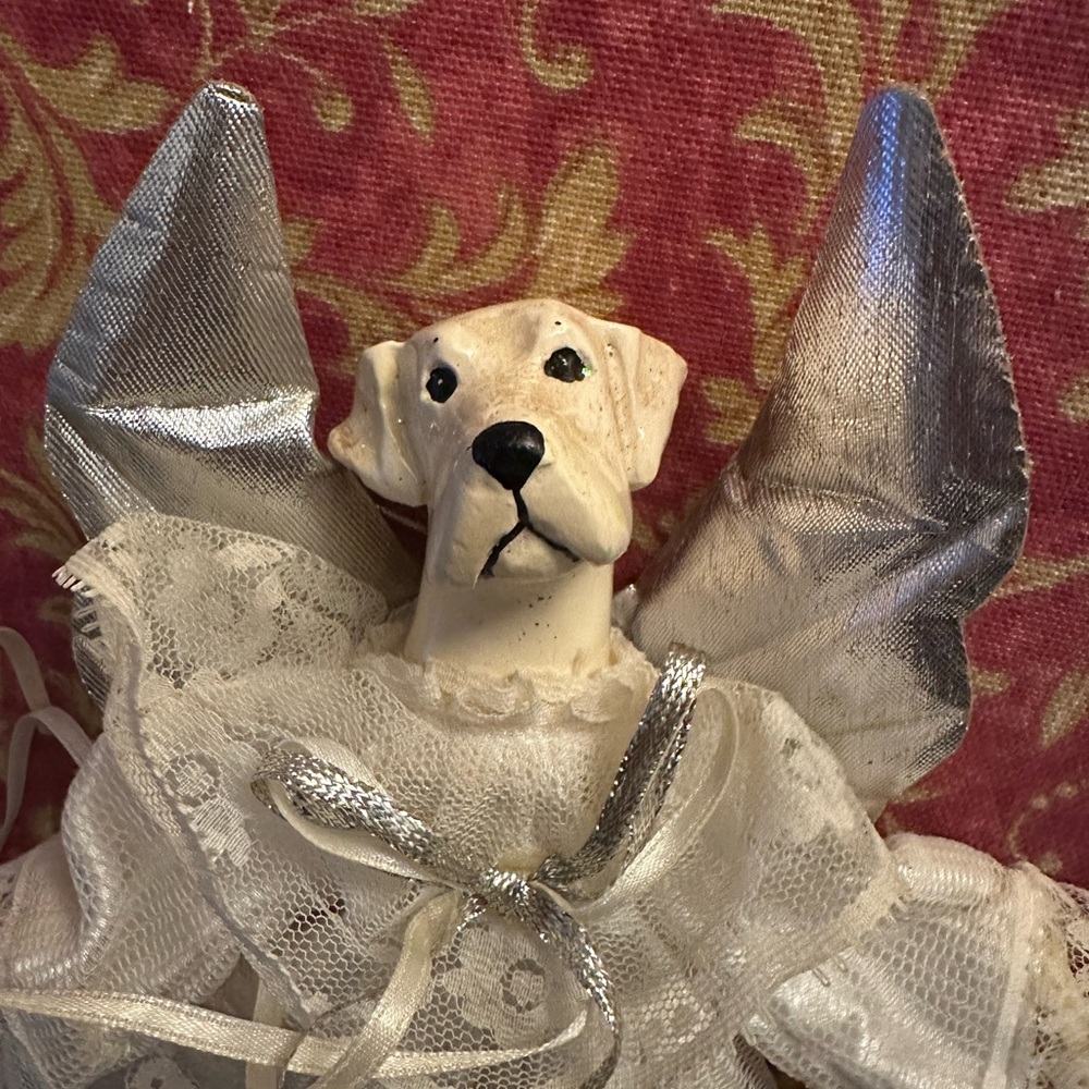 Silver and White Dog Angel Figurine ornament